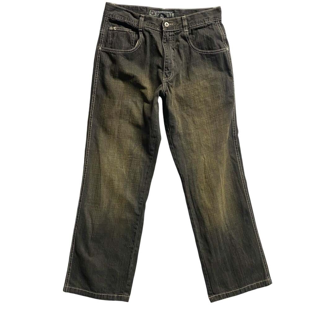 Vtg Southpole Baggy Jeans Mens 34x31 Y2K Skater Black Dark Wash Contrast Stitch